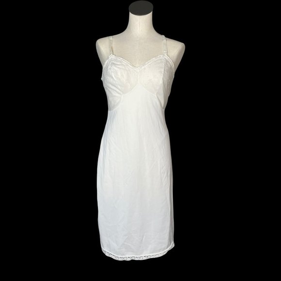 Vintage Artemis White Nylon? Slip Lace Semi Shear Bodice Small / Medium READ - Picture 1 of 9